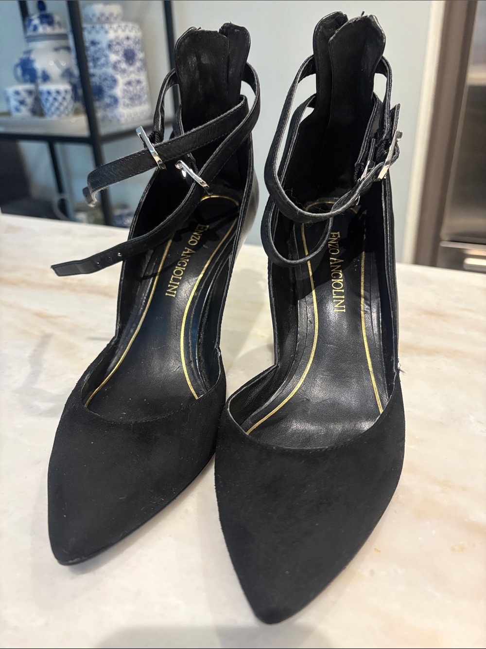 Enzo Angiolini Black Pointed Ankle-Strap Heels
